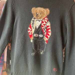 Ralph Lauren Black Sweater with Bear in Tuxedo